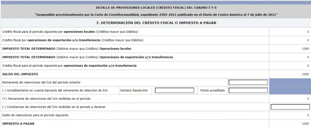 resultado de IVA formulario SAT-2237 en línea Declaraguate SAT