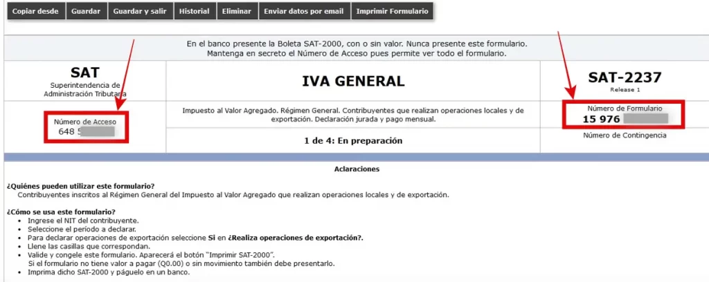 llenar formulario SAT 2237 iva general en el portal de declaraguate en línea