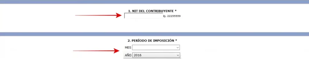 insertar NIT y período de imposición de la declaración de IVA con el formulario SAT-2237 en declaraguate SAT