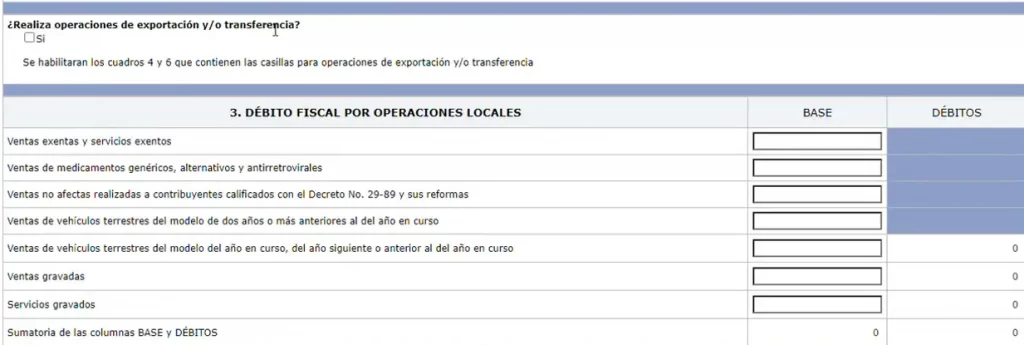 introducir importes para IVA general en ventas dentro del formulario SAT 2237 declaraguate