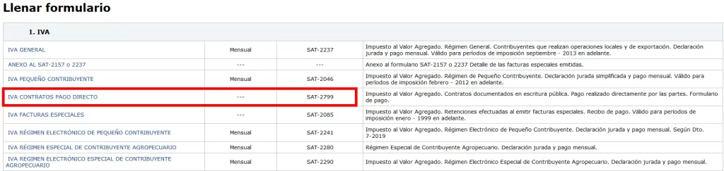 portal oficial de Declaraguate IVA Contratos Pago Directo SAT-2799