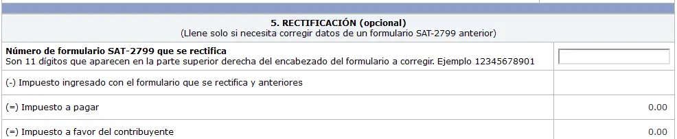 rectificación formulario SAT 2799 IVA contratos pago directo