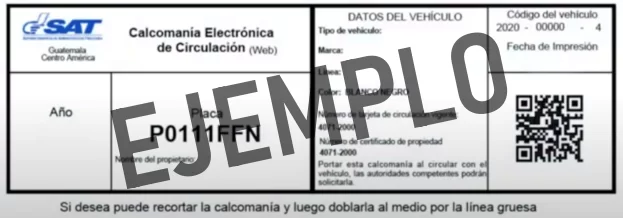 Ejemplo de calcomanía de circulación de vehículo en Guatemala