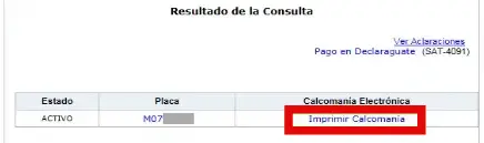 Imprimir calcomanía electrónica de vehículos