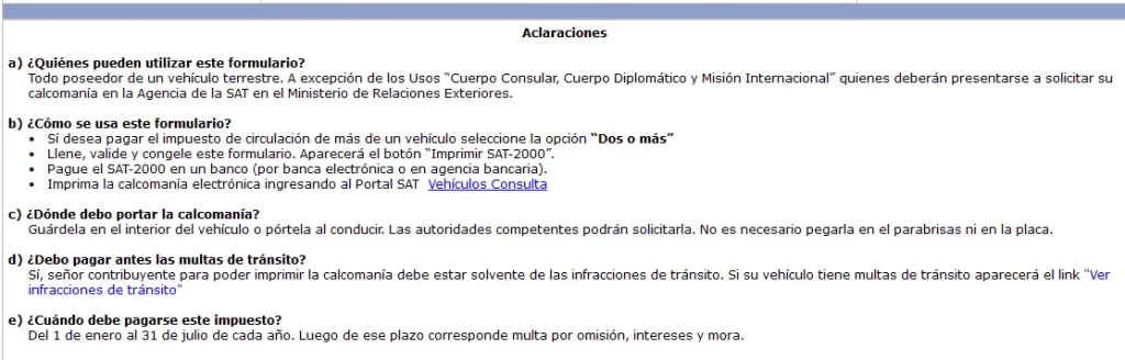 Aclaraciones y requisitos SAT impuesto de circulación 