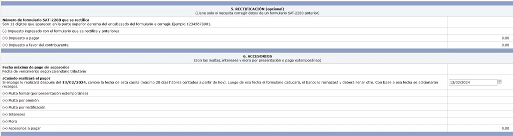 Rectificaciones en formulario SAT-2280 IVA Régimen Contribuyente Agropecuario