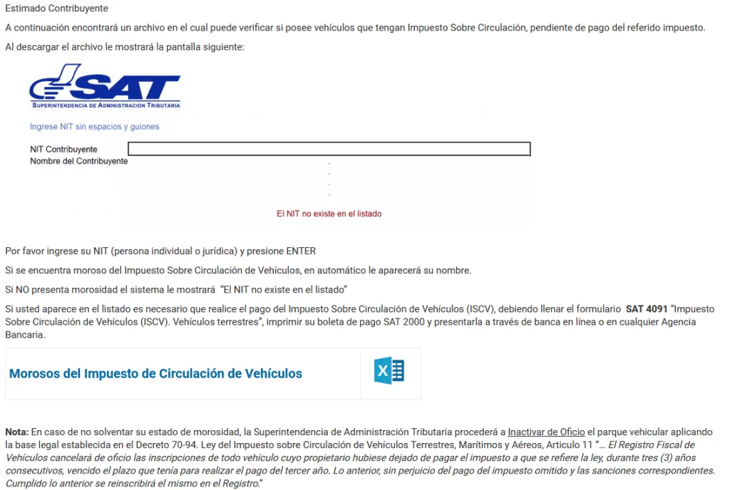 Descarga listado de morosidad sistema SAT